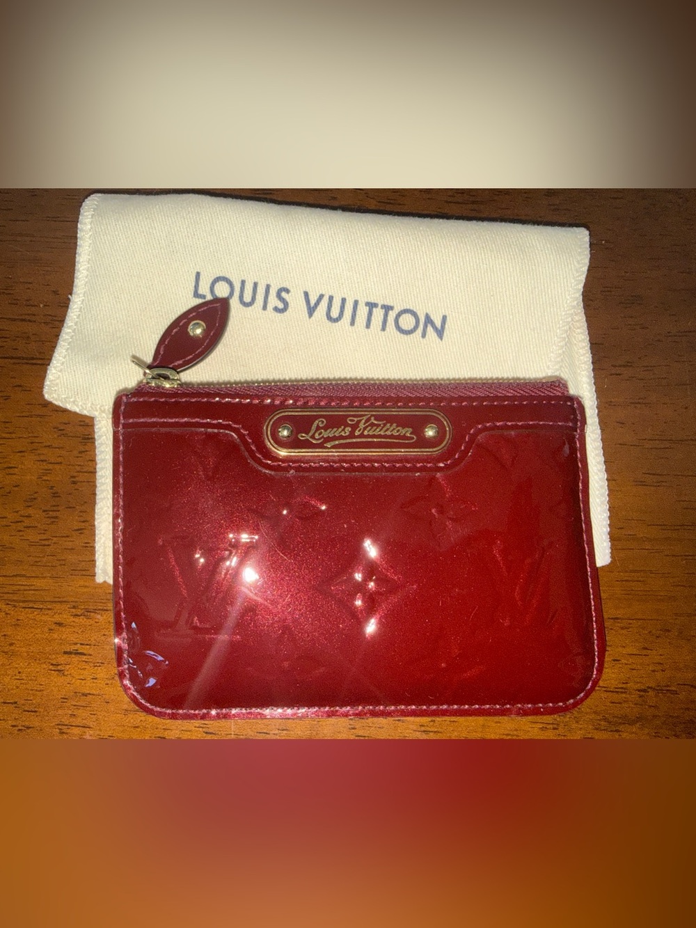 Louis Vuitton Vernis Monogram Key Pouch in Deep Burgundy with Gold Hardware